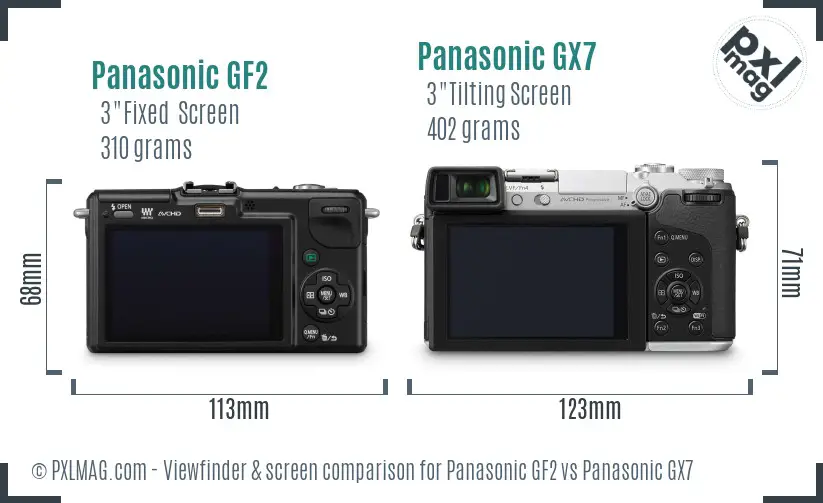 Panasonic GF2 vs Panasonic GX7 Screen and Viewfinder comparison