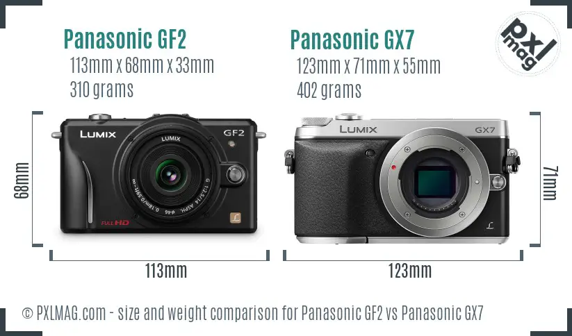 Panasonic GF2 vs Panasonic GX7 size comparison