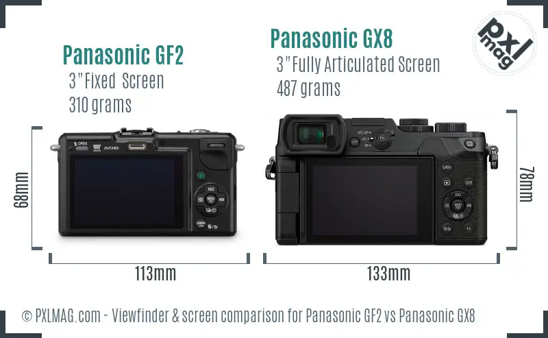 Panasonic GF2 vs Panasonic GX8 Screen and Viewfinder comparison