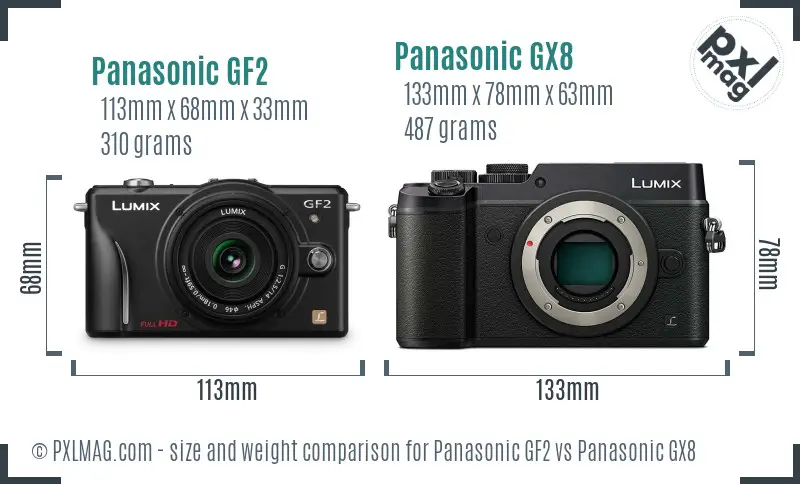 Panasonic GF2 vs Panasonic GX8 size comparison