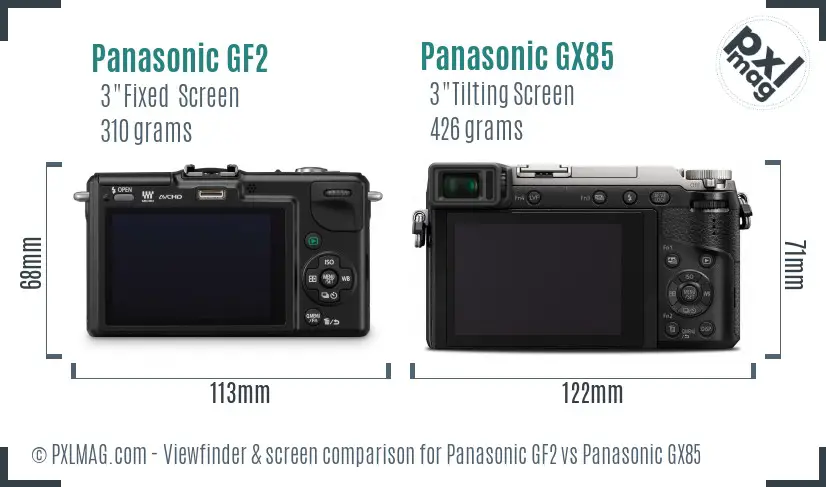 Panasonic GF2 vs Panasonic GX85 Screen and Viewfinder comparison