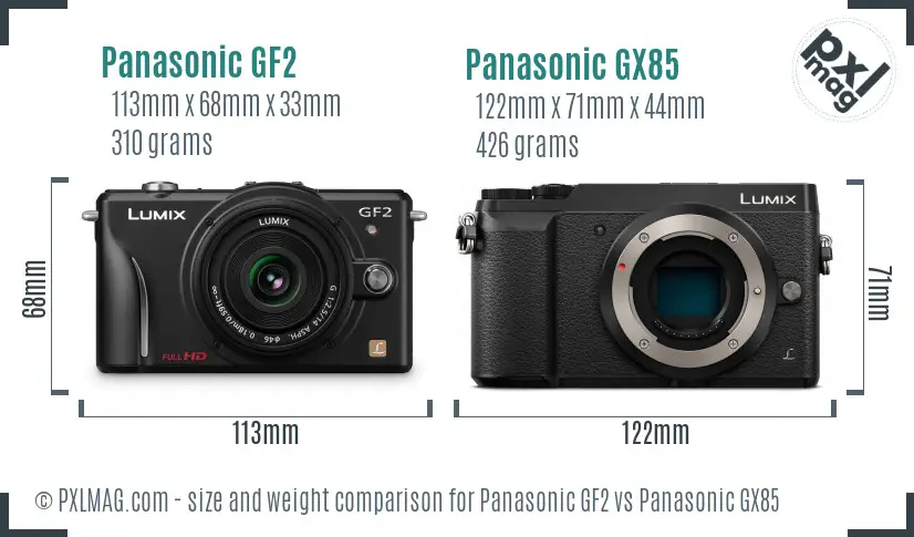 Panasonic GF2 vs Panasonic GX85 size comparison