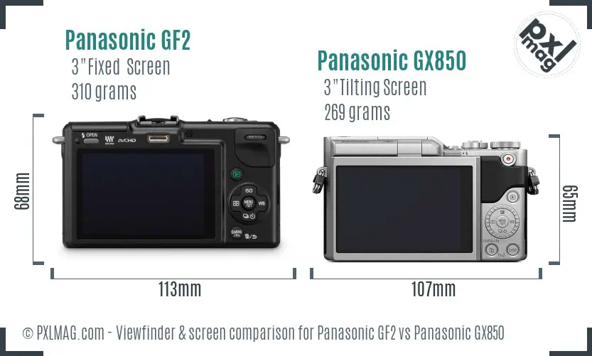 Panasonic GF2 vs Panasonic GX850 Screen and Viewfinder comparison