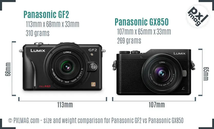 Panasonic GF2 vs Panasonic GX850 size comparison