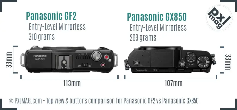 Panasonic GF2 vs Panasonic GX850 top view buttons comparison
