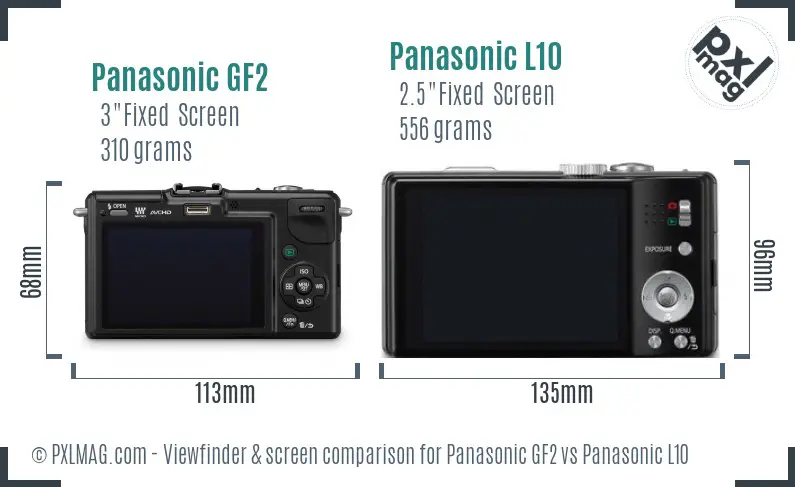 Panasonic GF2 vs Panasonic L10 Screen and Viewfinder comparison