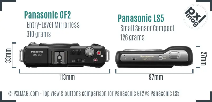Panasonic GF2 vs Panasonic LS5 top view buttons comparison