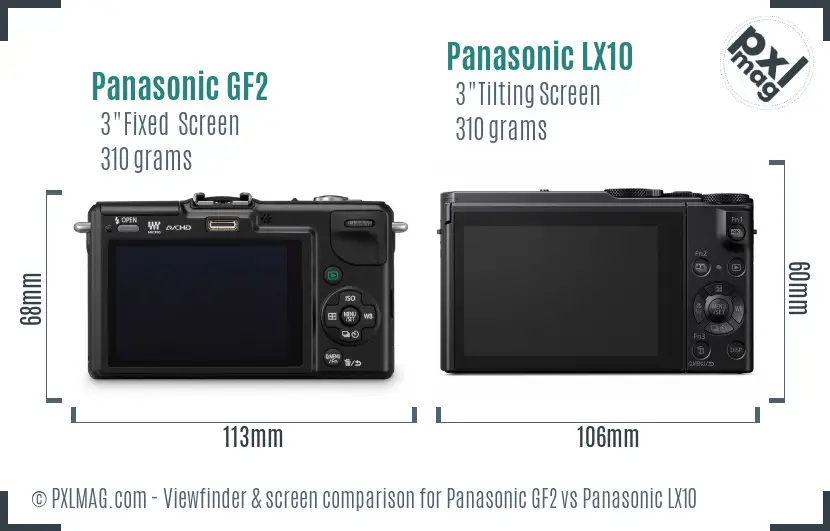 Panasonic GF2 vs Panasonic LX10 Screen and Viewfinder comparison