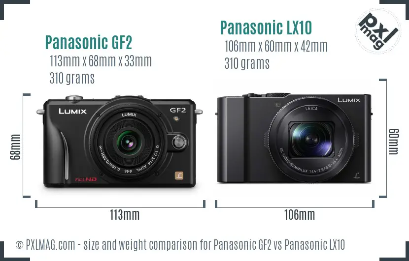 Panasonic GF2 vs Panasonic LX10 size comparison
