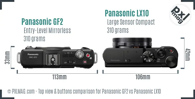 Panasonic GF2 vs Panasonic LX10 top view buttons comparison