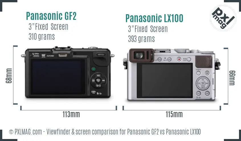 Panasonic GF2 vs Panasonic LX100 Screen and Viewfinder comparison