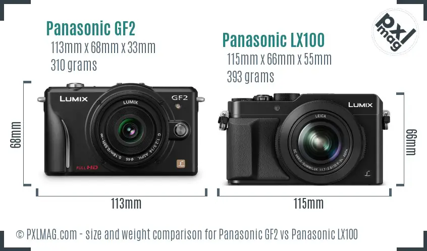 Panasonic GF2 vs Panasonic LX100 size comparison