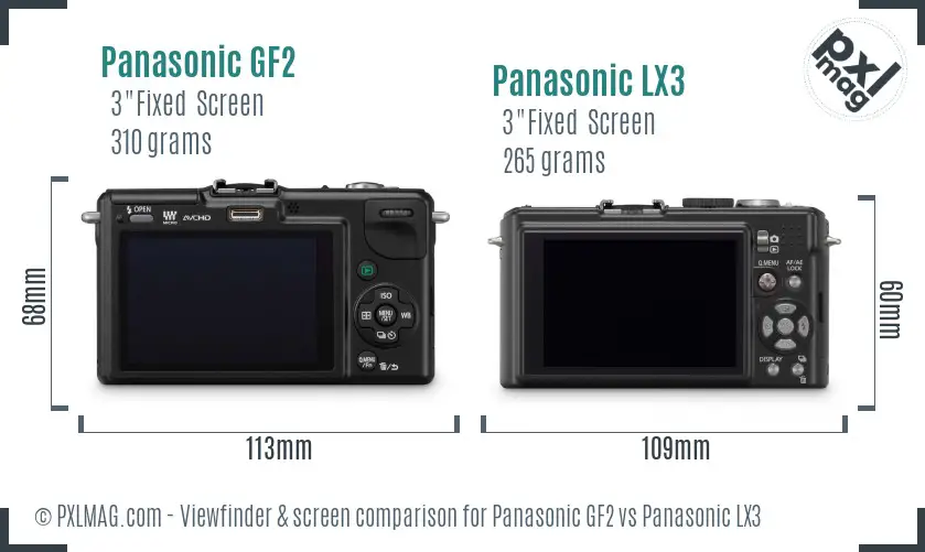 Panasonic GF2 vs Panasonic LX3 Screen and Viewfinder comparison