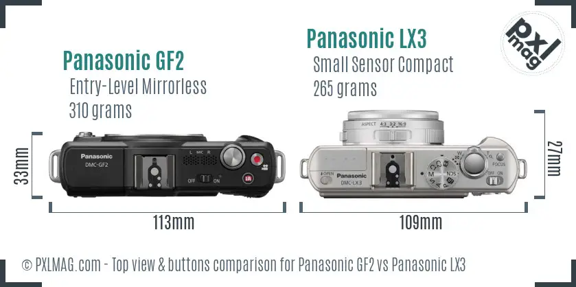 Panasonic GF2 vs Panasonic LX3 top view buttons comparison