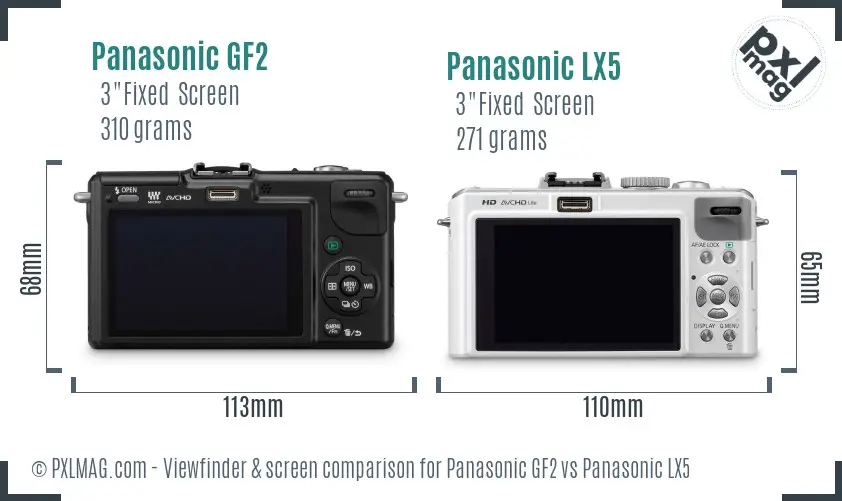 Panasonic GF2 vs Panasonic LX5 Screen and Viewfinder comparison