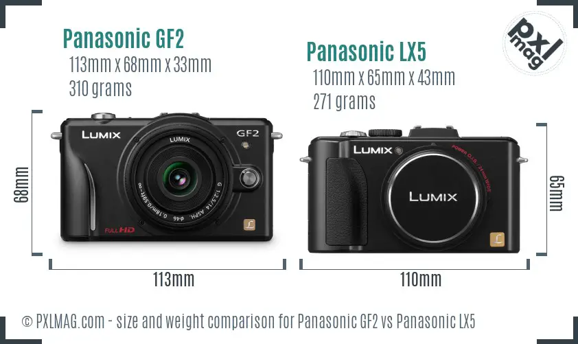 Panasonic GF2 vs Panasonic LX5 size comparison