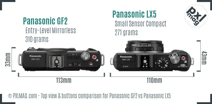 Panasonic GF2 vs Panasonic LX5 top view buttons comparison