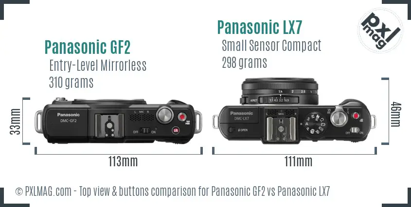 Panasonic GF2 vs Panasonic LX7 top view buttons comparison