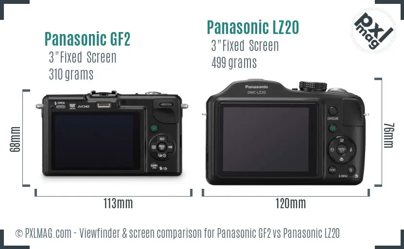 Panasonic GF2 vs Panasonic LZ20 Screen and Viewfinder comparison