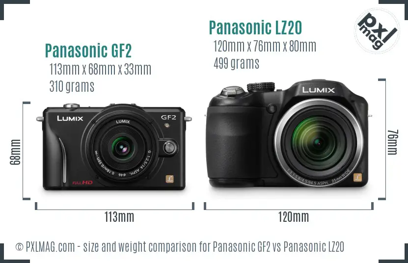 Panasonic GF2 vs Panasonic LZ20 size comparison
