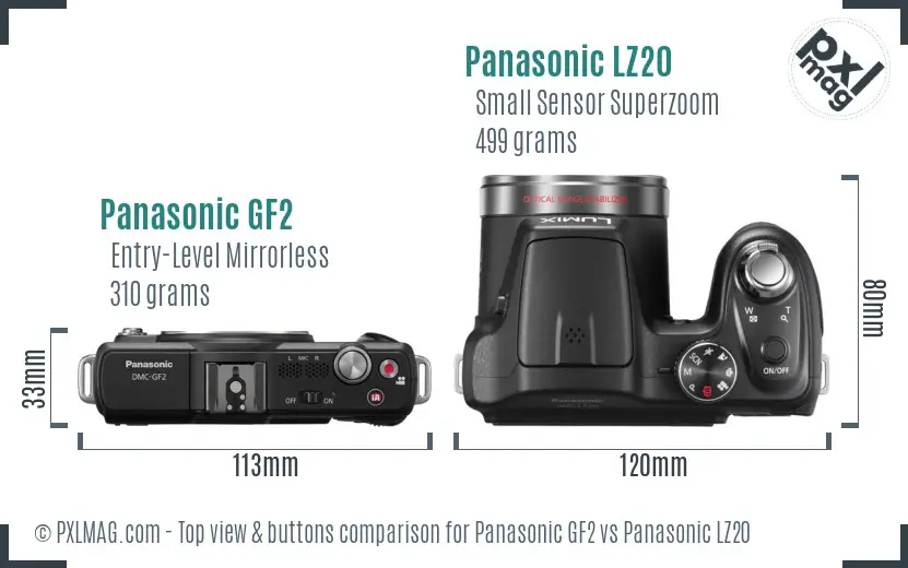 Panasonic GF2 vs Panasonic LZ20 top view buttons comparison