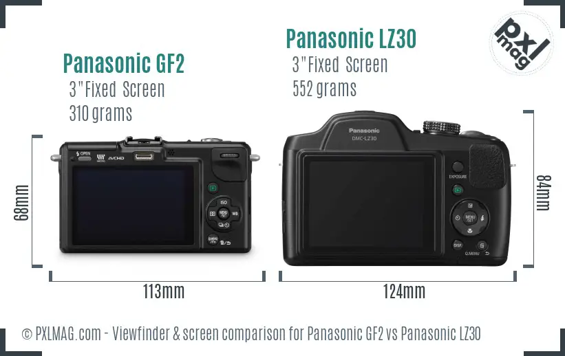 Panasonic GF2 vs Panasonic LZ30 Screen and Viewfinder comparison