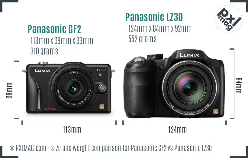 Panasonic GF2 vs Panasonic LZ30 size comparison