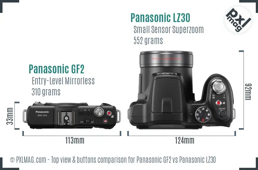 Panasonic GF2 vs Panasonic LZ30 top view buttons comparison