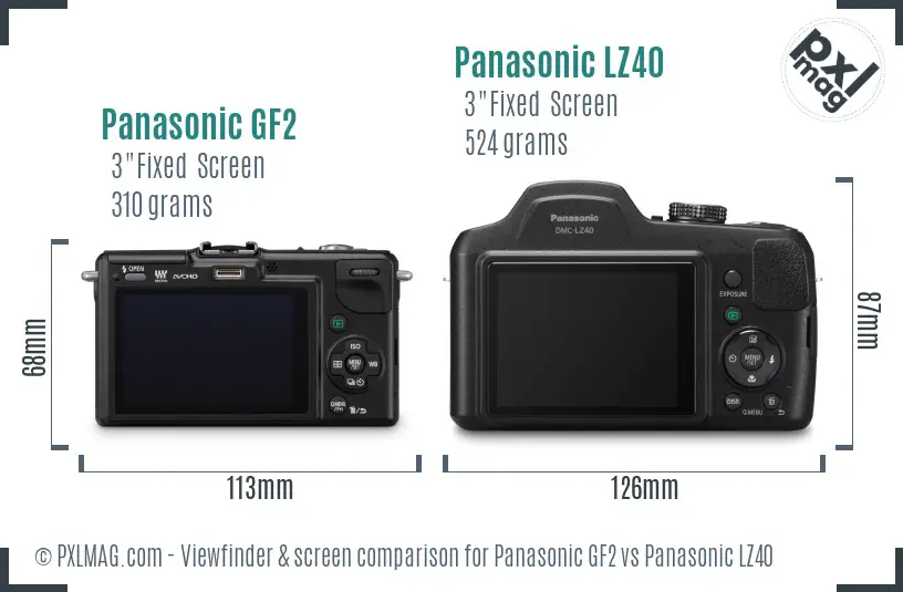 Panasonic GF2 vs Panasonic LZ40 Screen and Viewfinder comparison