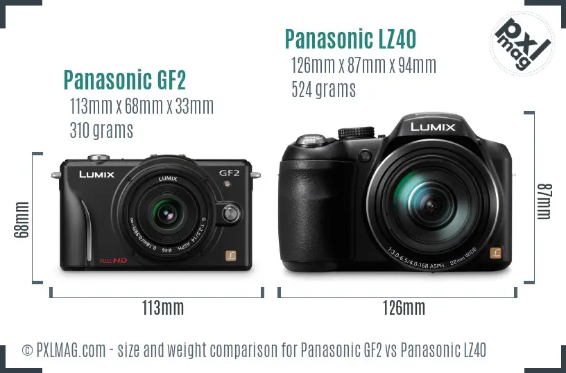 Panasonic GF2 vs Panasonic LZ40 size comparison