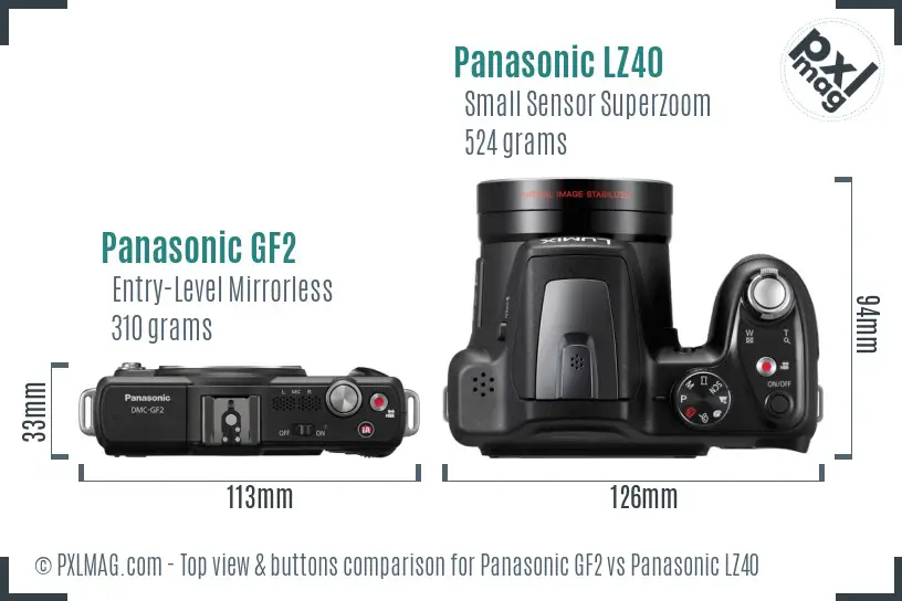 Panasonic GF2 vs Panasonic LZ40 top view buttons comparison