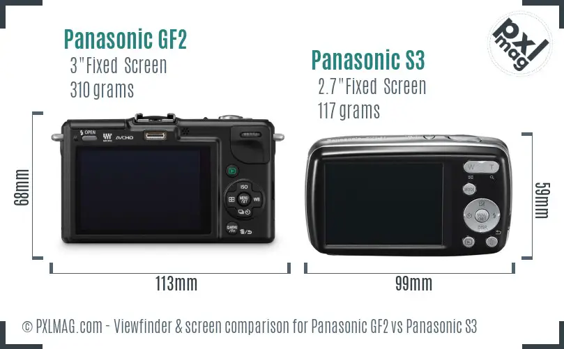 Panasonic GF2 vs Panasonic S3 Screen and Viewfinder comparison