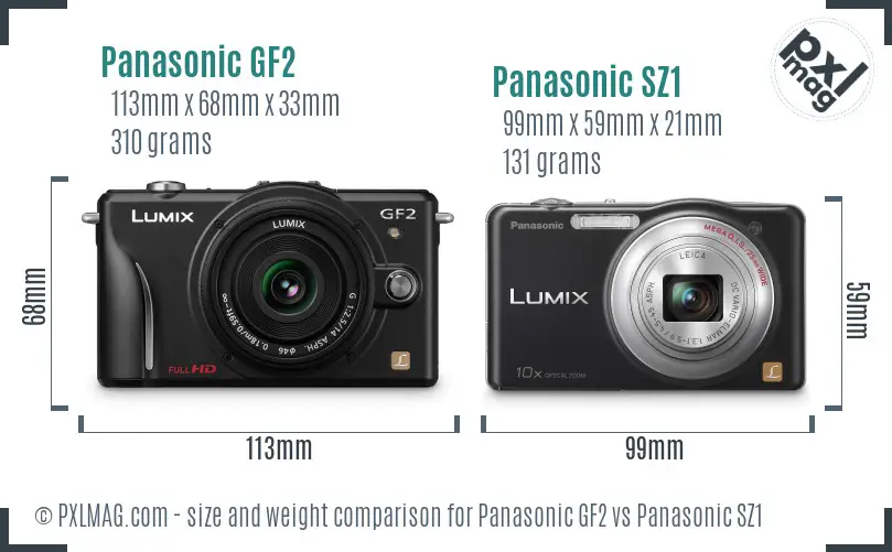 Panasonic GF2 vs Panasonic SZ1 size comparison
