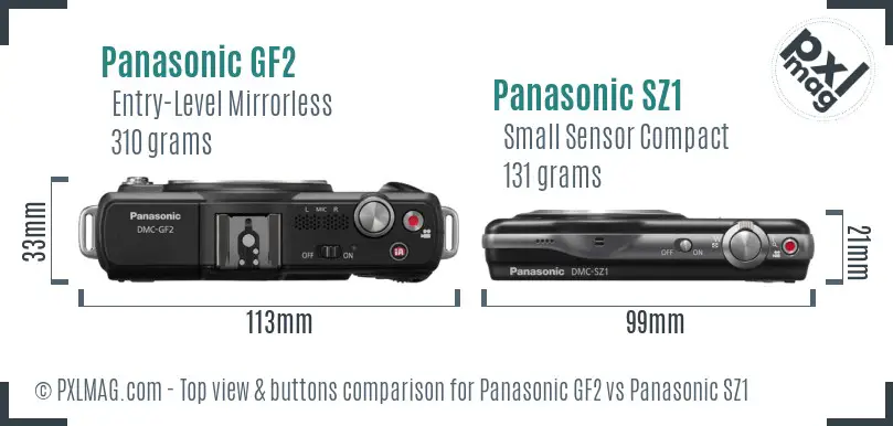 Panasonic GF2 vs Panasonic SZ1 top view buttons comparison