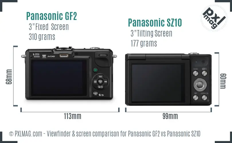 Panasonic GF2 vs Panasonic SZ10 Screen and Viewfinder comparison