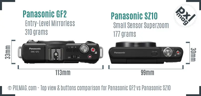 Panasonic GF2 vs Panasonic SZ10 top view buttons comparison