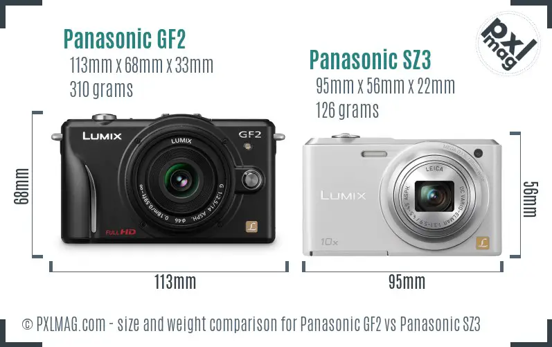Panasonic GF2 vs Panasonic SZ3 size comparison