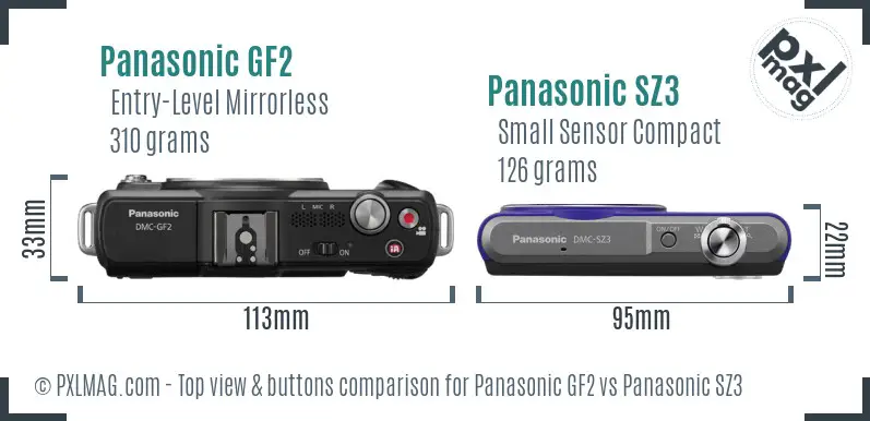 Panasonic GF2 vs Panasonic SZ3 top view buttons comparison