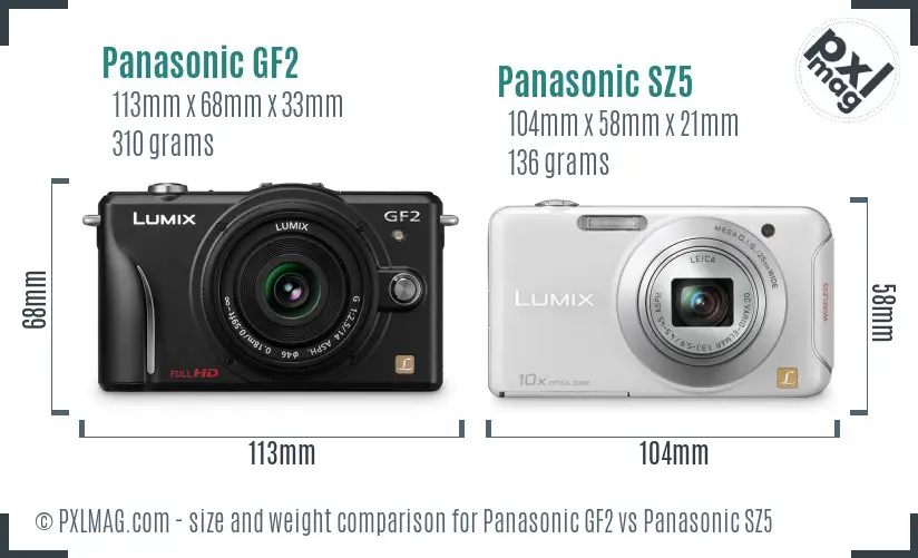 Panasonic GF2 vs Panasonic SZ5 size comparison