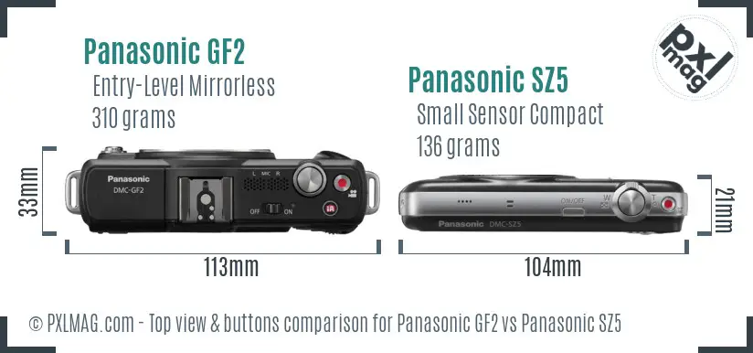 Panasonic GF2 vs Panasonic SZ5 top view buttons comparison