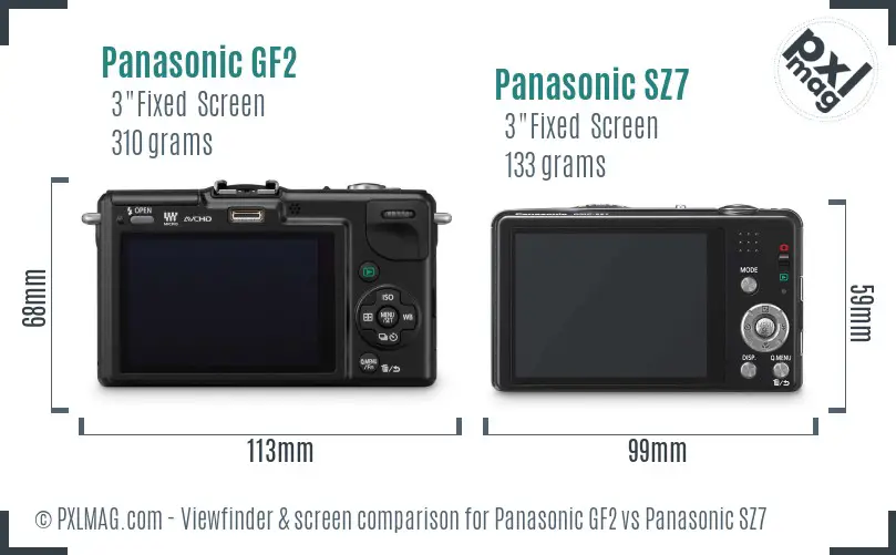 Panasonic GF2 vs Panasonic SZ7 Screen and Viewfinder comparison