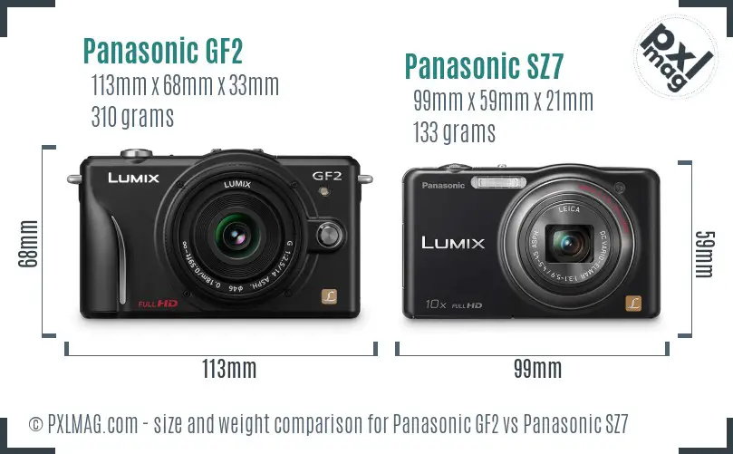 Panasonic GF2 vs Panasonic SZ7 size comparison