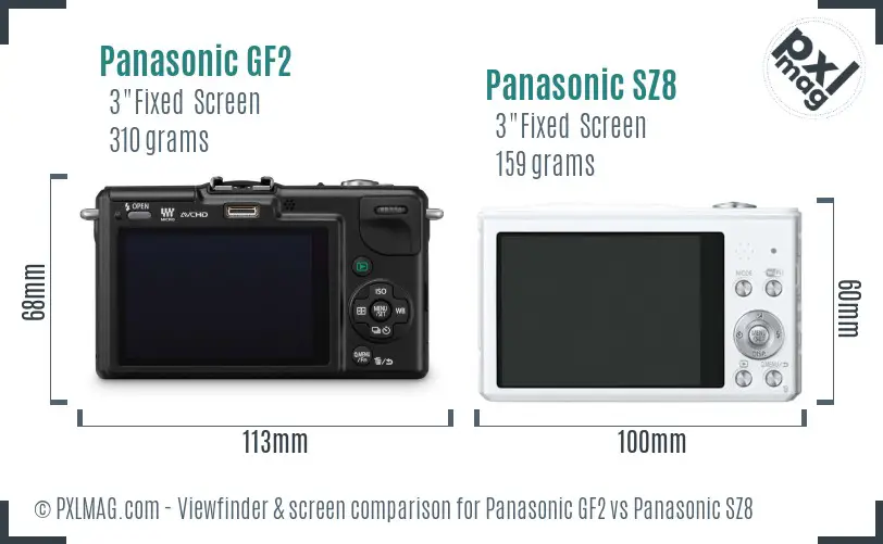 Panasonic GF2 vs Panasonic SZ8 Screen and Viewfinder comparison