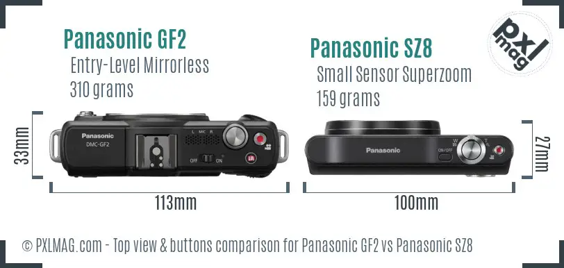Panasonic GF2 vs Panasonic SZ8 top view buttons comparison