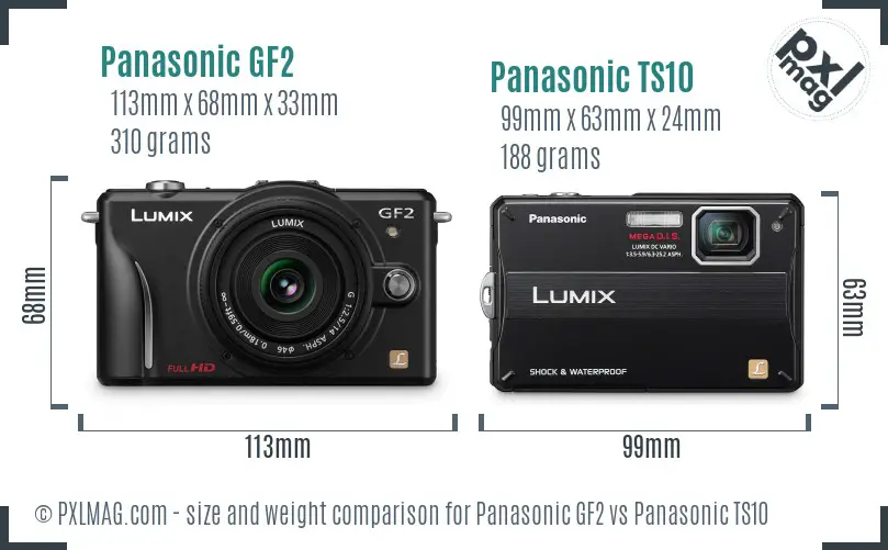 Panasonic GF2 vs Panasonic TS10 size comparison