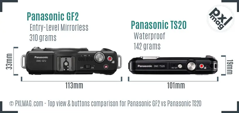 Panasonic GF2 vs Panasonic TS20 top view buttons comparison