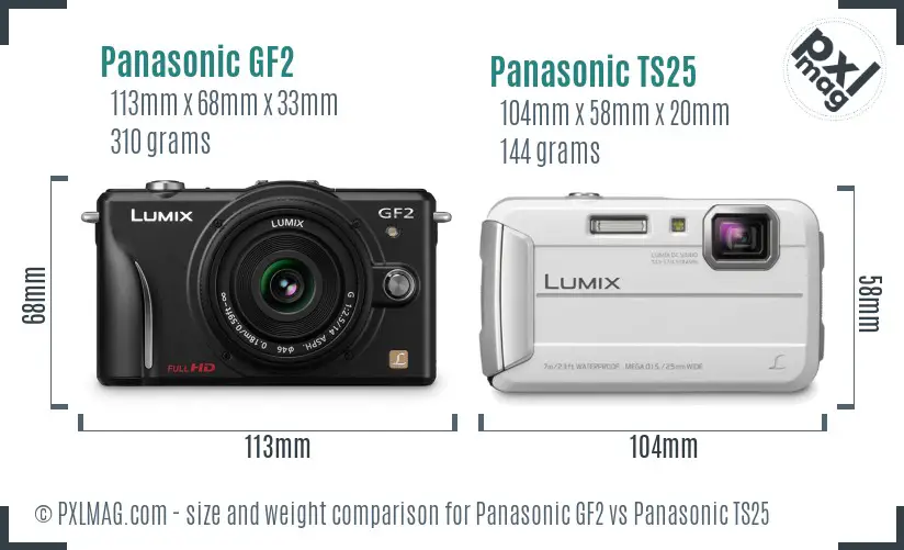 Panasonic GF2 vs Panasonic TS25 size comparison