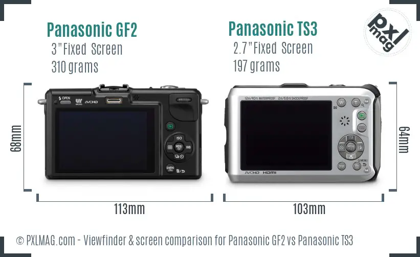 Panasonic GF2 vs Panasonic TS3 Screen and Viewfinder comparison
