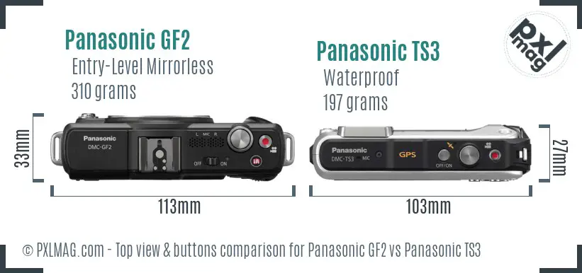 Panasonic GF2 vs Panasonic TS3 top view buttons comparison
