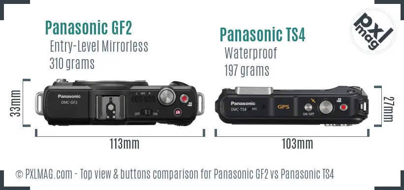Panasonic GF2 vs Panasonic TS4 top view buttons comparison